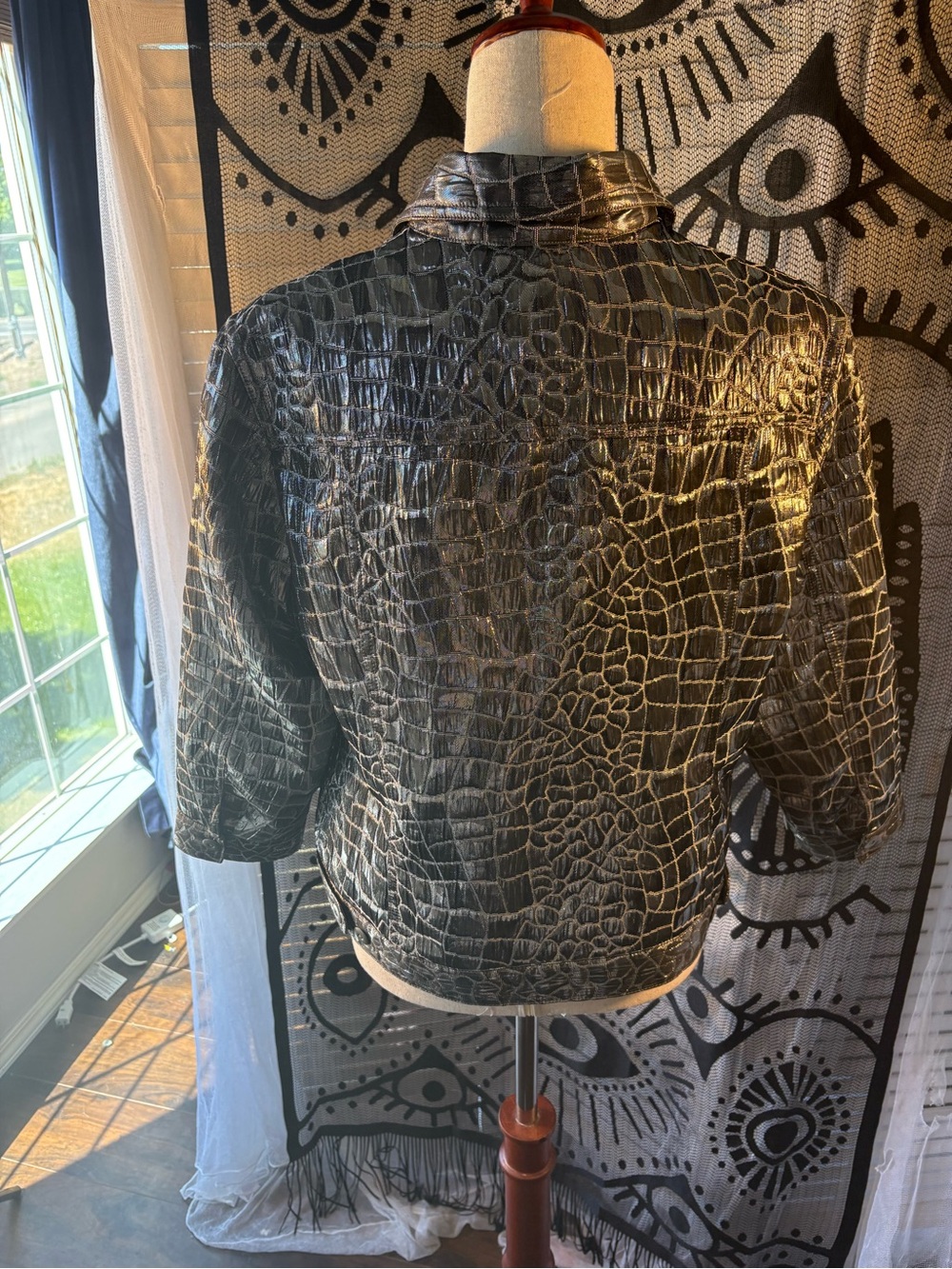 Ruby Rd. Black Faux-Croc Cropped Button-Front Jacket - Picture 3 of 4
